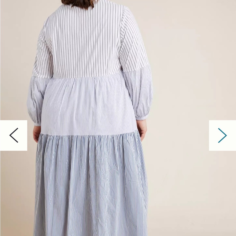 Maeve for Anthropologie Bonnie Striped Blue and White Tiered Midi Dress - Picture 5 of 7